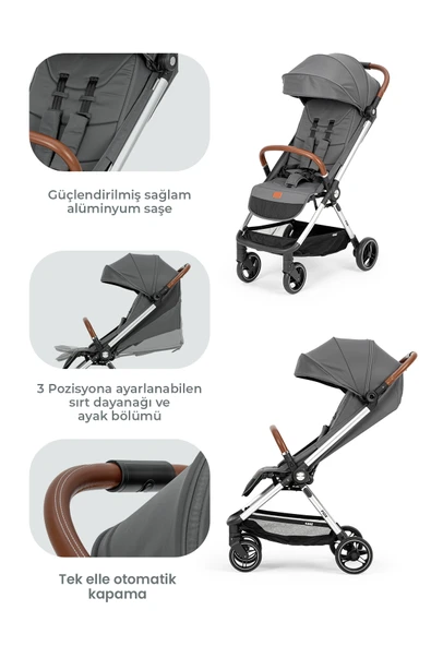 Kanz Fox Kabin Boy Bebek Arabası Gri - 3