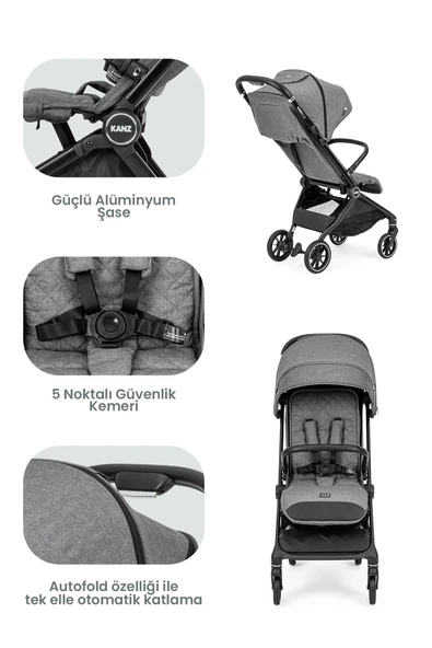 Kanz Bold Autofold Kabin Boy Bebek Arabası Steel Grey - 2