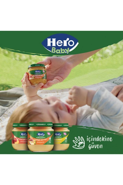 HERO BABY ORGANİK  MUZ-ARMUT TAHILLI KAVANOZ MAMASI - Resim 3
