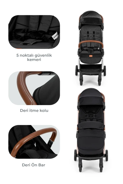 Kanz Fox Kabin Boy Bebek Arabası Siyah - 6