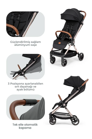 Kanz Fox Kabin Boy Bebek Arabası Siyah - 4