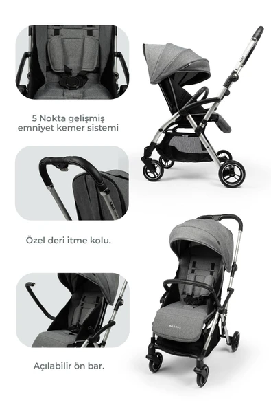Kanz Marcus Kolay Katlanabilen Kabin Travel Sistem Bebek Arabası Heavy Grey - 2