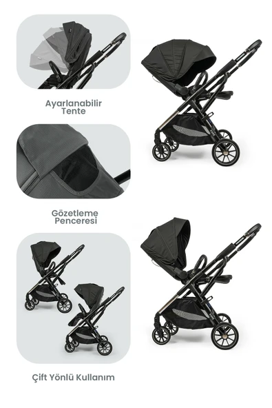 Kanz Thunder Kolay Katlanabilen Travel Sistem Bebek Arabası Oreoblack - 3