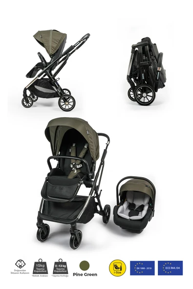 Kanz Thunder Kolay Katlanabilen Travel Sistem Bebek Arabası Pinegreen - 8
