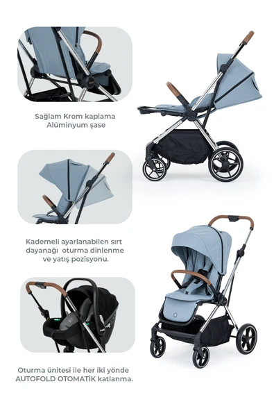 Kanz Snap Autofold Travel Sistem Bebek Arabası Foggy Blue - 2