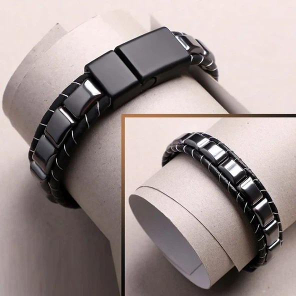 Hematit Örmeli Deri Bileklik 31832B2D8M04 - Resim 6