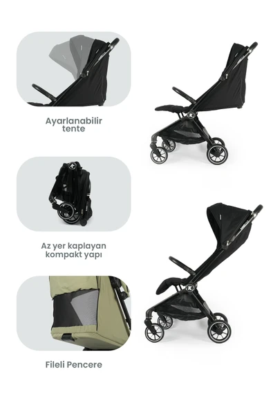 Kanz Bold Autofold Kabin Boy Bebek Arabası Ironblack - 6