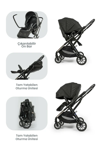 Kanz Thunder Kolay Katlanabilen Travel Sistem Bebek Arabası Oreoblack - 2