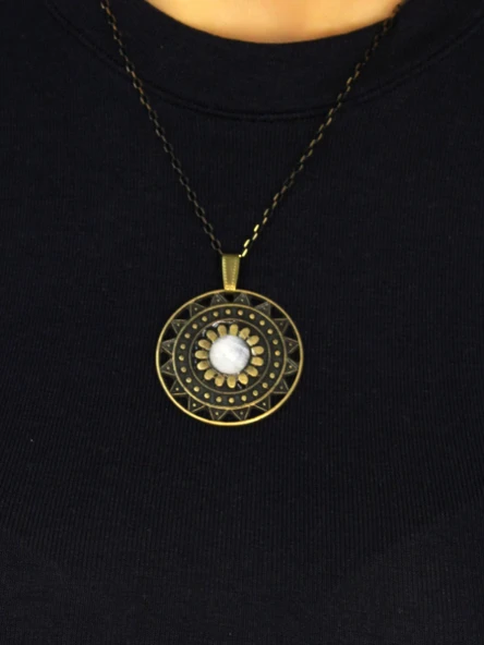 Doğal Taş Aytaşı Doğal Taşlı Yuvarlak Model Antik Kadın Kolye euk46ay - Resim 2