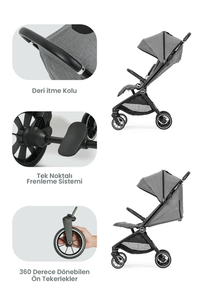 Kanz Bold Autofold Kabin Boy Bebek Arabası Steel Grey - 4
