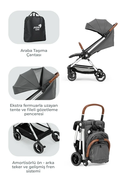Kanz Fox Kabin Boy Bebek Arabası Gri - 4