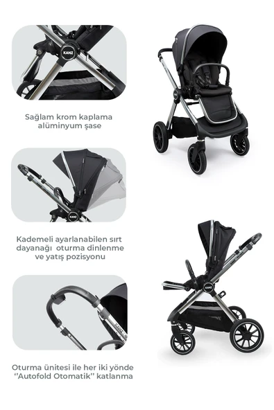 Kanz Explorer Autofold Travel Sistem Bebek Arabası Cole Black - 7
