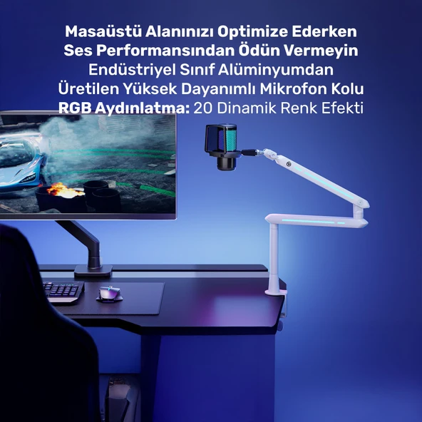 NPO STD191LW Elysium Profesyonel RGB Işıklı Amortisörlü Yayıncı Stüdyo Mikrofon Kolu - Resim 3