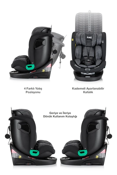 Kanz Cosmos i-Size(0-36kg) 360 Dönebilen Oto Koltuğu Siyah - 3