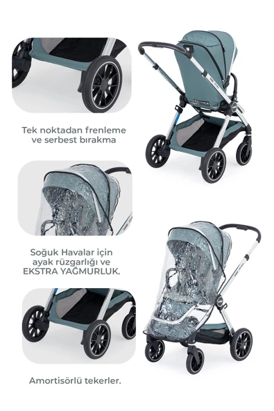 Kanz Explorer Autofold Travel Sistem Bebek Arabası Hunter Green - 6