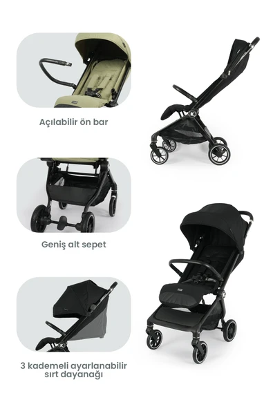 Kanz Bold Autofold Kabin Boy Bebek Arabası Ironblack - 4