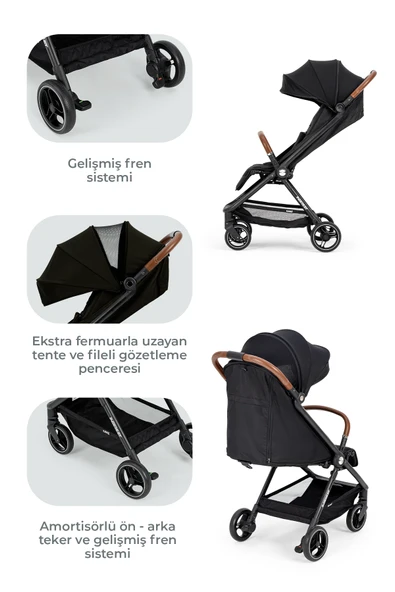 Kanz Instreet Autofold Travel Sistem Bebek Arabası Siyah - 7