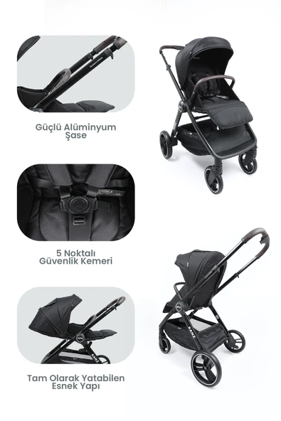 Kanz Nova Travel Sistem Bebek Arabası Siyah - 6