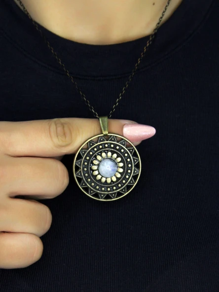 Doğal Taş Aytaşı Doğal Taşlı Yuvarlak Model Antik Kadın Kolye euk46ay ürün görseli