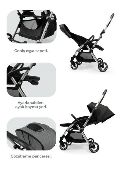 Kanz Marcus Kolay Katlanabilen Kabin Travel Sistem Bebek Arabası Raisin Black - 5