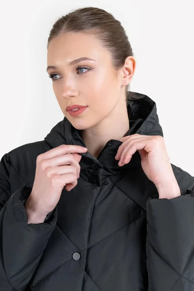 Lescon 23NTBS002150-633 23N-2150 Siyah Kadın Şişme Mont - 6