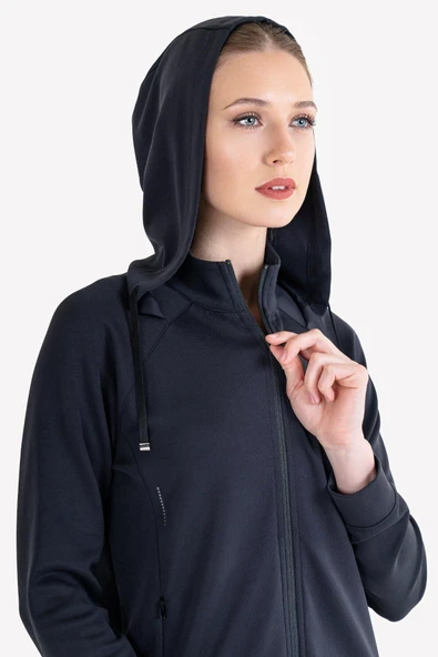 Lescon 23NTBS002109-633 Siyah Kadın Fermuarlı Kapüşonlu Sweatshirt - 6