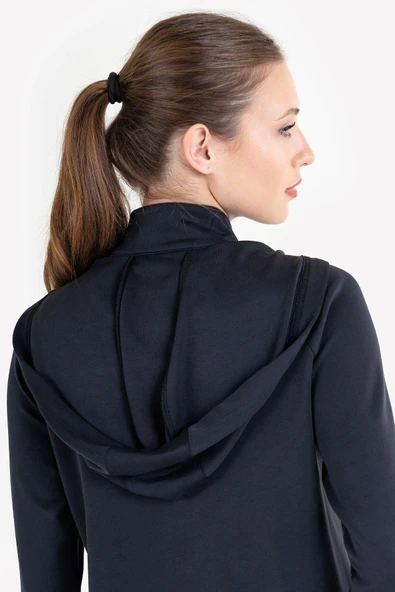 Lescon 23NTBS002109-633 Siyah Kadın Fermuarlı Kapüşonlu Sweatshirt - 7