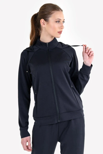 Lescon 23NTBS002109-633 Siyah Kadın Fermuarlı Kapüşonlu Sweatshirt - 2