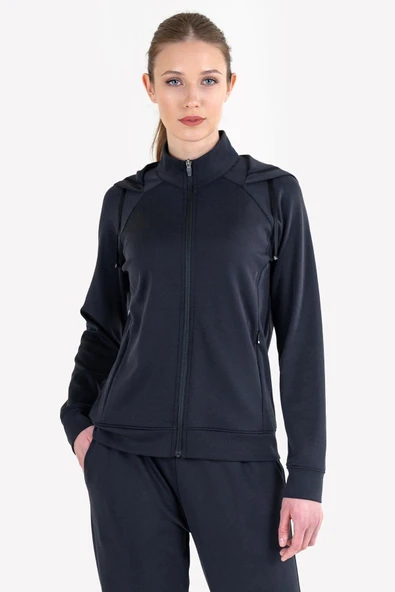 Lescon 23NTBS002109-633 Siyah Kadın Fermuarlı Kapüşonlu Sweatshirt