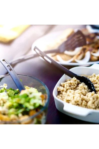 3lü Mini Plastik Spatula Kaşık Çatal Servis Seti Takımı Gri - Resim 2