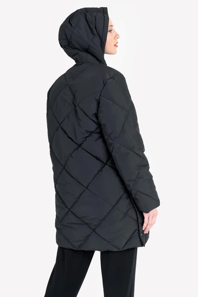 Lescon 23NTBS002150-633 23N-2150 Siyah Kadın Şişme Mont - 4