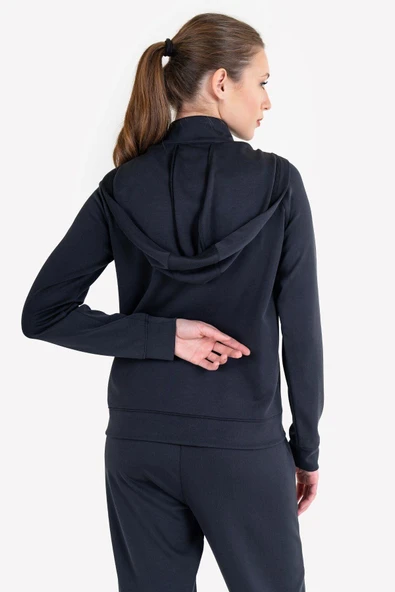 Lescon 23NTBS002109-633 Siyah Kadın Fermuarlı Kapüşonlu Sweatshirt - 4