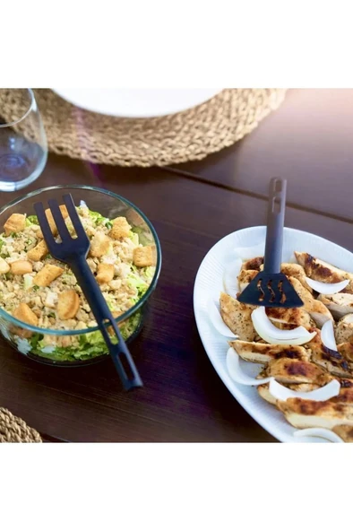 3lü Mini Plastik Spatula Kaşık Çatal Servis Seti Takımı Gri - Resim 4