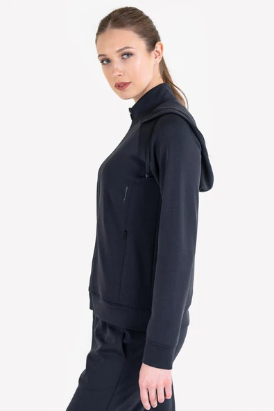 Lescon 23NTBS002109-633 Siyah Kadın Fermuarlı Kapüşonlu Sweatshirt - 5