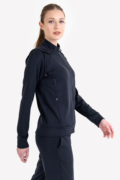 Lescon 23NTBS002109-633 Siyah Kadın Fermuarlı Kapüşonlu Sweatshirt - 3