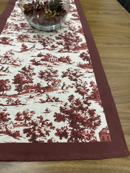 Toile De Jouy Monet Runner 40x110 cm | %100 Pamuk Dijital Baskılı Masa Örtüsü | Country Tarzı Fransız Desen Masa Dekoru - ZT710 Kırmızı - 6