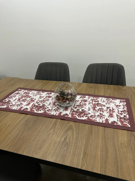 Toile De Jouy Monet Runner 40x110 cm | %100 Pamuk Dijital Baskılı Masa Örtüsü | Country Tarzı Fransız Desen Masa Dekoru - ZT710 Kırmızı - 3