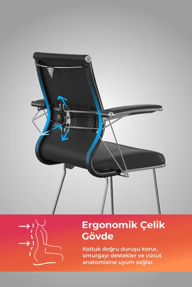 Ergolife Sit 10 Sandalye | Krom Ayaklı, Deri Kaplama, Siyah, Bar Sandalyesi -178.22.1.778 - 2