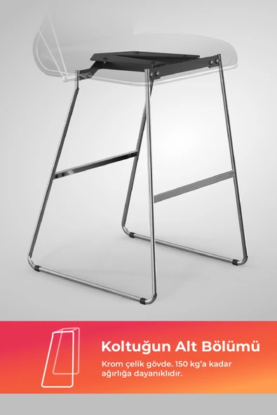 Ergolife Sit 10 Sandalye | Krom Ayaklı, Deri Kaplama, Siyah, Bar Sandalyesi -178.22.1.778 - 5