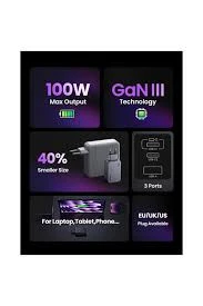 Ugreen Nexode Pro 25874 2xUSB-C+USB-A QC/PD 100W GaN Hızlı Şarj Kablosu ve Adaptörü Ugreen - 3