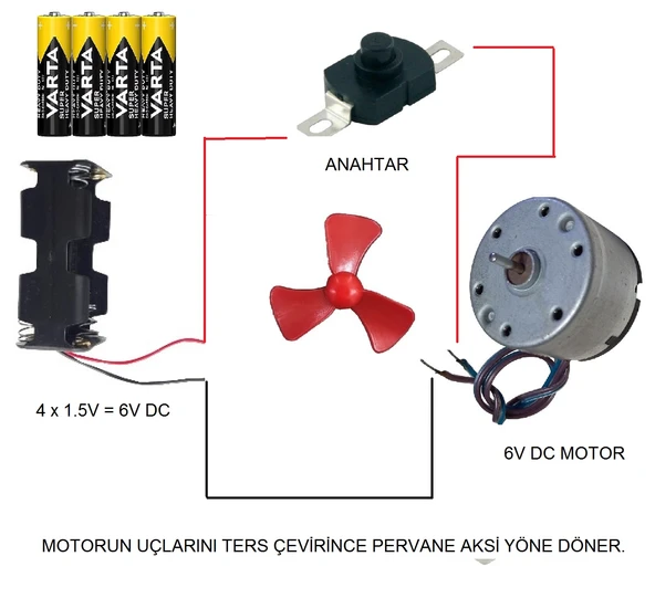 Kutulu DC 6V Güçlü Hobi Oyuncak Motoru Pervane Anahtar Pil Öğrenci Elektrik Motor Deney Seti - Resim 4