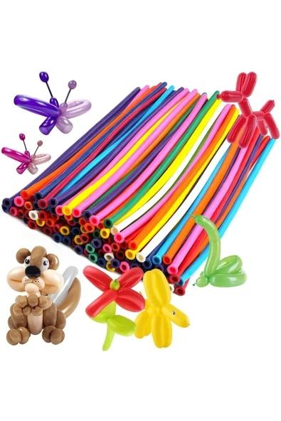 Sosis Balon - 100 Adet Renkli Sosis Balon Oyun Parti Balonu130 Cm + Pompa - Resim 3