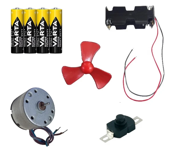 Kutulu DC 6V Güçlü Hobi Oyuncak Motoru Pervane Anahtar Pil Öğrenci Elektrik Motor Deney Seti - Resim 3