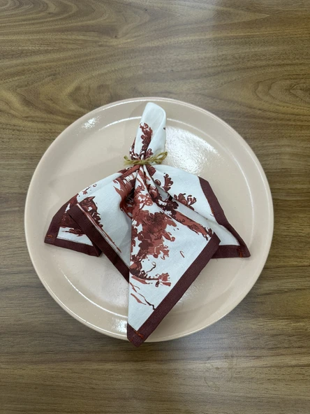 Toile De Jouy Monet Amerikan Servis 6’lı Set | 35x45 cm | %100 Pamuk Dijital Baskılı | Country Tarzı Fransız Masa Dekoru - ZT730 Kırmızı - 5