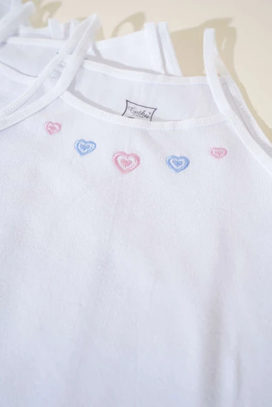 Tutku 6'lı İşlemeli İp Askılı Kız Çocuk Atlet Beyaz - Resim 2