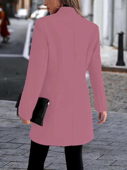 Lucky Life Kadın Uzun Kollu Kırlangıç Yaka önden Düğmeli Kısa Kaşe Kaban - 3