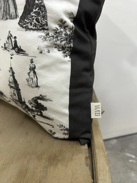 Toile De Jouy Paris Kırlent Kılıfı 43x43 cm | %100 Pamuk Dijital Baskılı | Klasik Fransız Tarzı Dekoratif Yastık Kılıfı - ZT740 siyah - 5