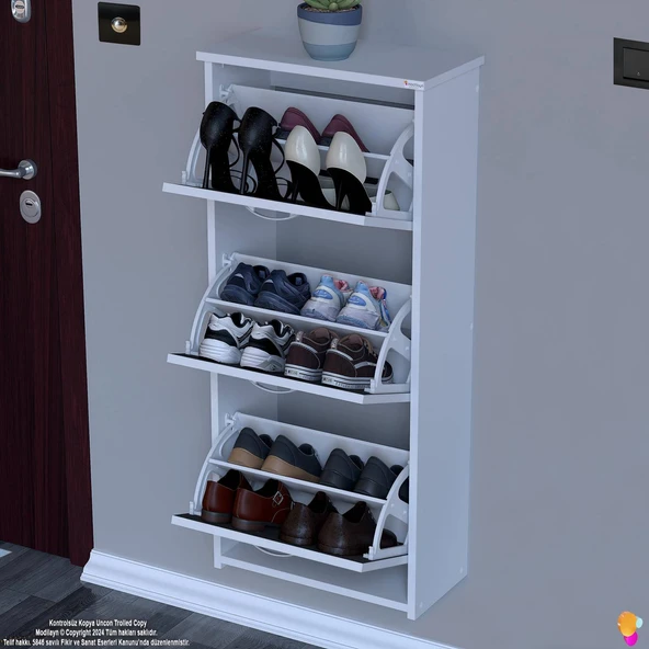 Modilayn WEST Asma Kapı Önü 52x116x26 cm’lik 3 Düşer Kapak 6 Göz Bölmeli Ayakkabılık - Resim 11