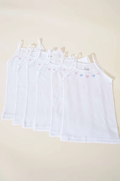 Tutku 6'lı İşlemeli İp Askılı Kız Çocuk Atlet Beyaz - Resim 3