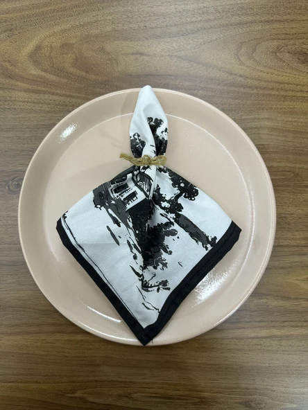 Toile De Jouy Monet Amerikan Servis 6’lı Set | 35x45 cm | %100 Pamuk Dijital Baskılı | Country Tarzı Fransız Masa Dekoru - ZT730 siyah - 4